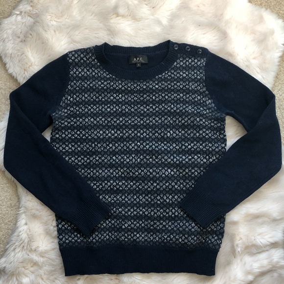A.P.C. Sweaters - A.P.C. Rue Madame Paris Navy Grey Melange Sweater